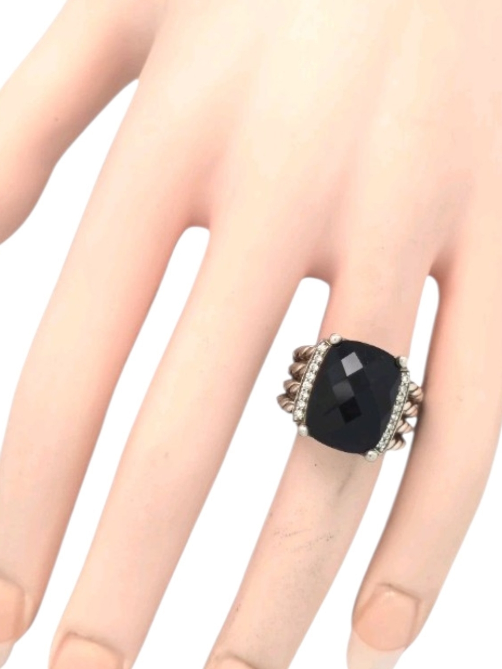 David Yurman Sterling Silver 925 Black Onyx & Diamond Accent Statement Ring S-7